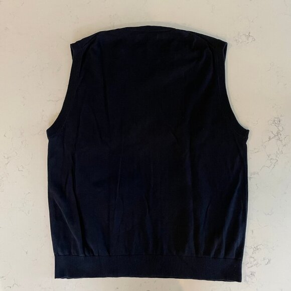 Nautica Vtg Grandpa Diamond Print 100% Cotton Knit V Neck Vest Navy Grey Sz L - Picture 7 of 10